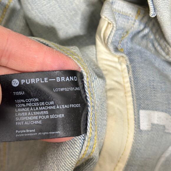 PURPLE BRAND Dirty Resin Coat Distressed Painted Denim Jacket Green Sz S {3U35} - Picture 7 of 7